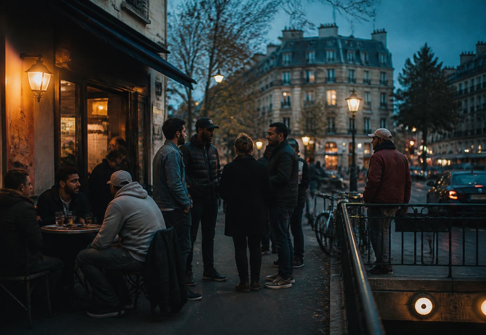 Evening street life in a Paris neighbourhood